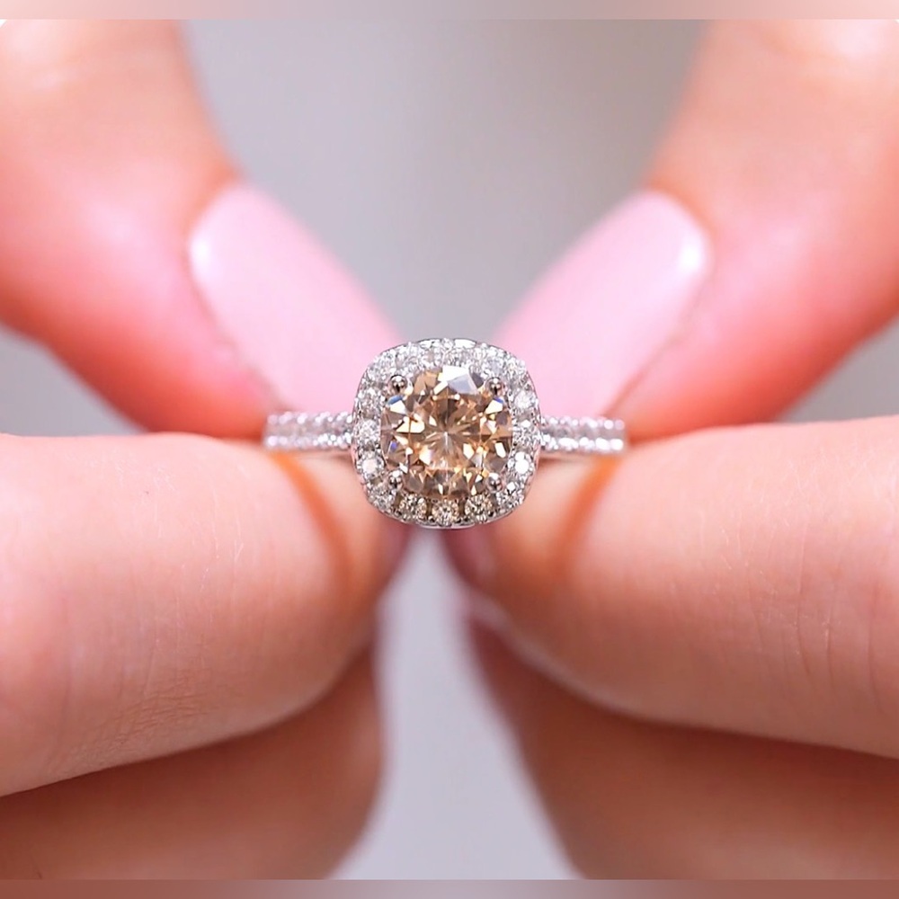 Halo Morganite Sterling Ring With Champagne Silicone Band Size 7